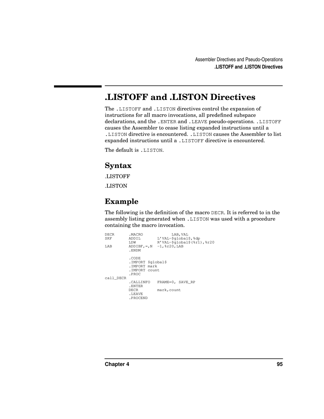 HP UX Developer Tools manual Listoff and .LISTON Directives 