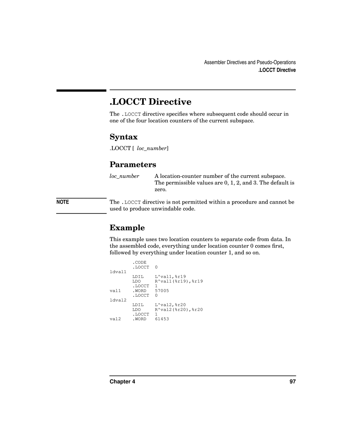 HP UX Developer Tools manual Locct Directive 