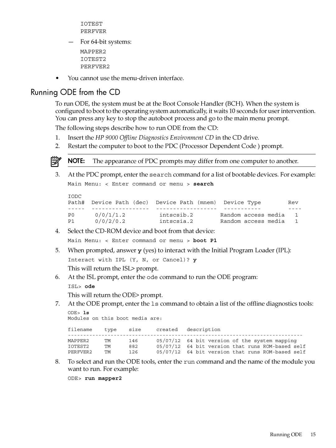 HP UX Diagnostics Software manual Running ODE from the CD, Iodc 