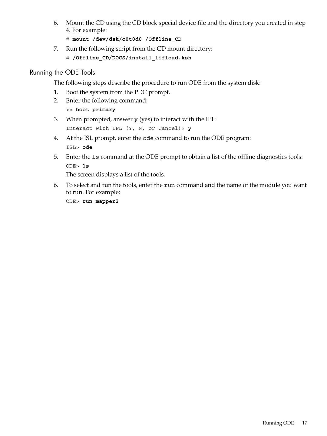 HP UX Diagnostics Software manual Running the ODE Tools 