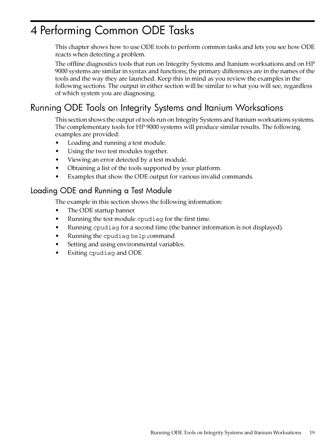 HP UX Diagnostics Software manual Performing Common ODE Tasks, Loading ODE and Running a Test Module 