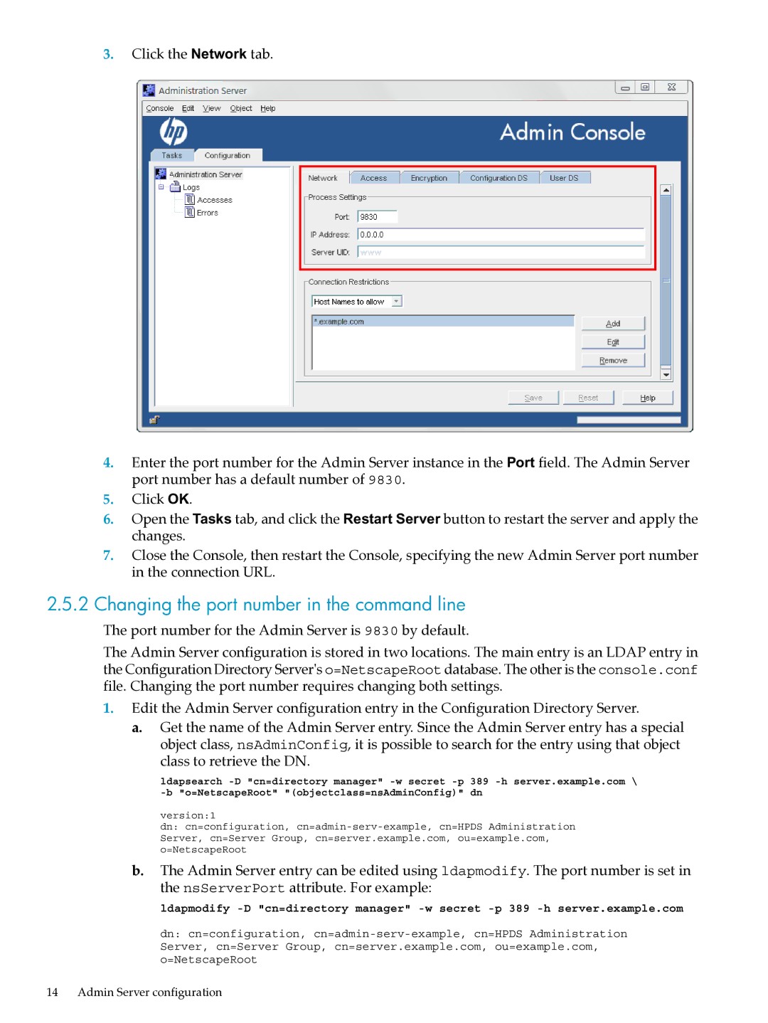 HP UX Direry Server manual Changing the port number in the command line 