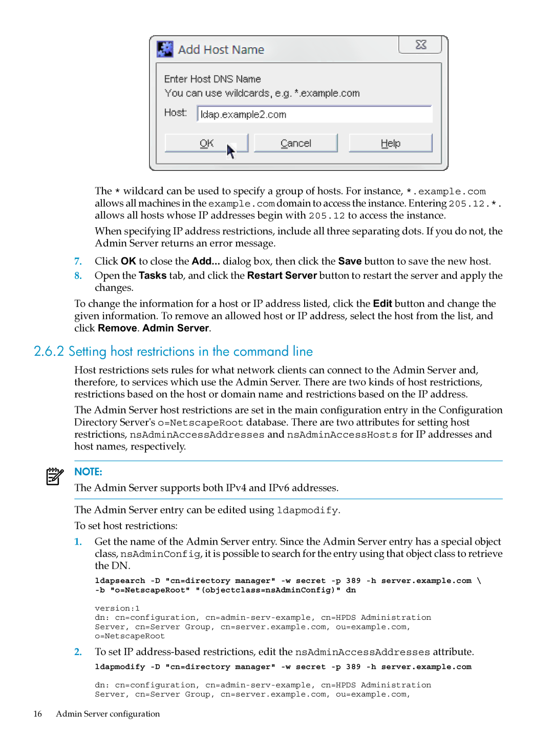 HP UX Direry Server manual Setting host restrictions in the command line 