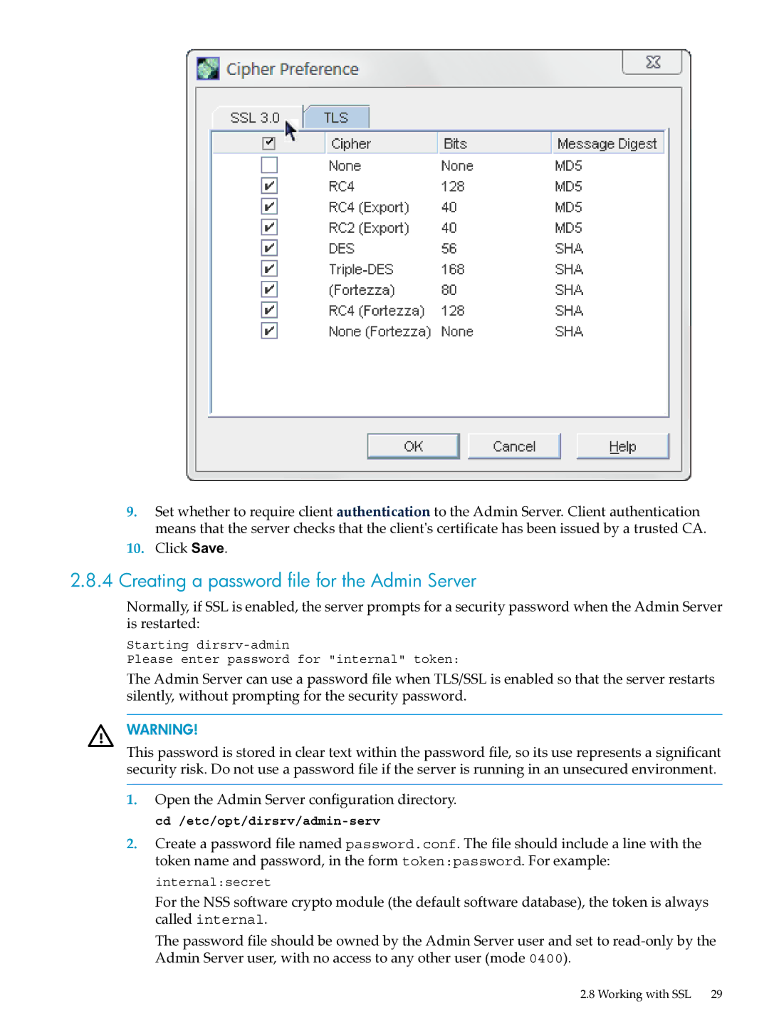 HP UX Direry Server manual Creating a password file for the Admin Server 