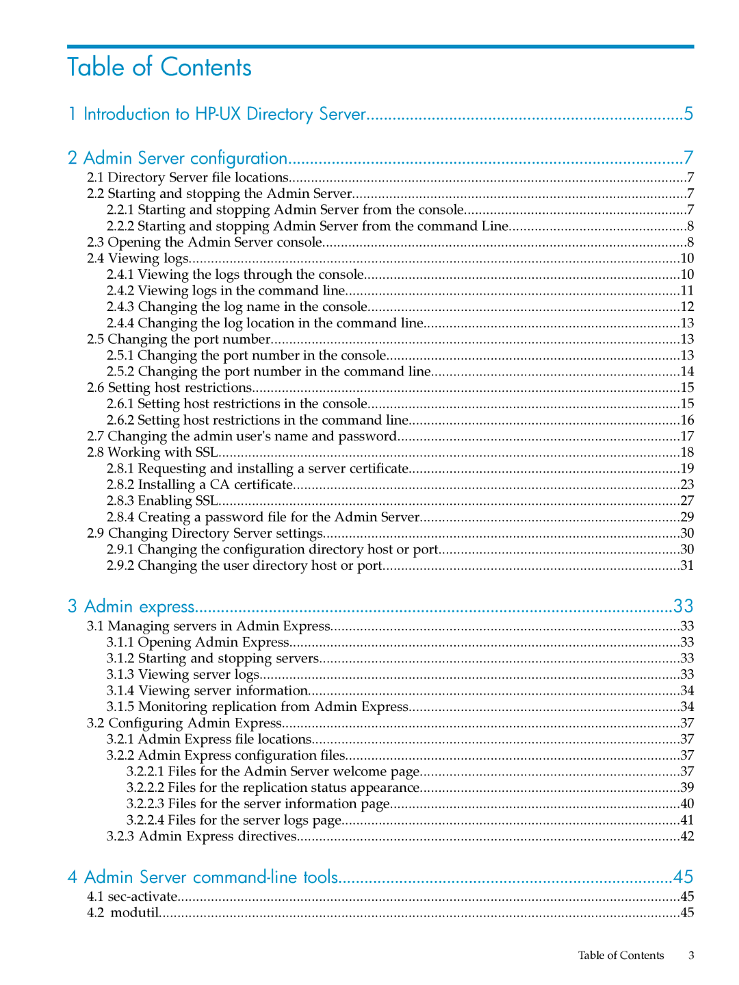 HP UX Direry Server manual Table of Contents 