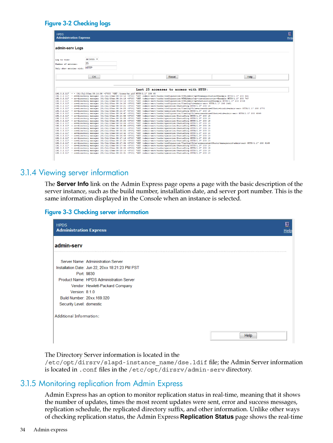 HP UX Direry Server manual Viewing server information, Monitoring replication from Admin Express 