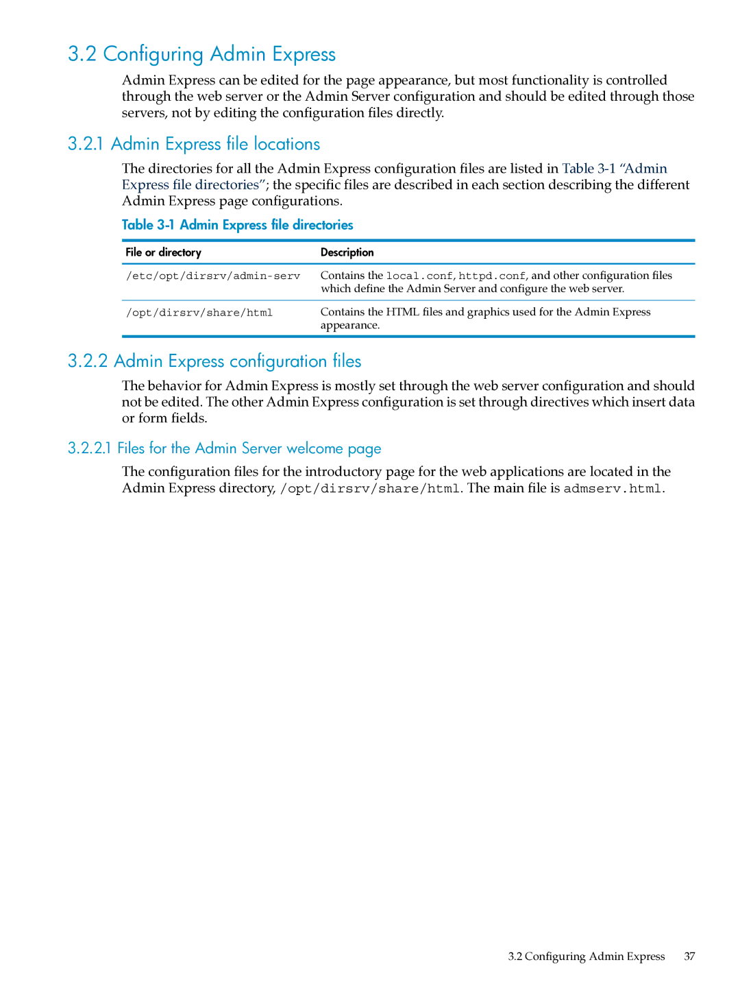 HP UX Direry Server manual Configuring Admin Express, Admin Express file locations, Admin Express configuration files 