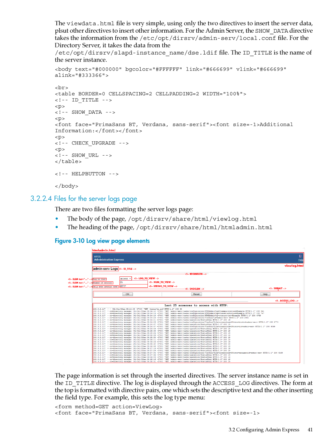 HP UX Direry Server manual Files for the server logs 