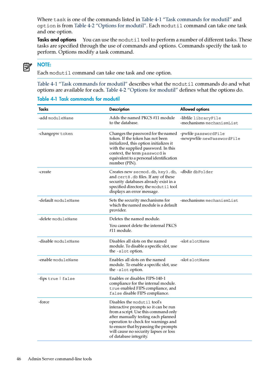 HP UX Direry Server manual Task commands for modutil 