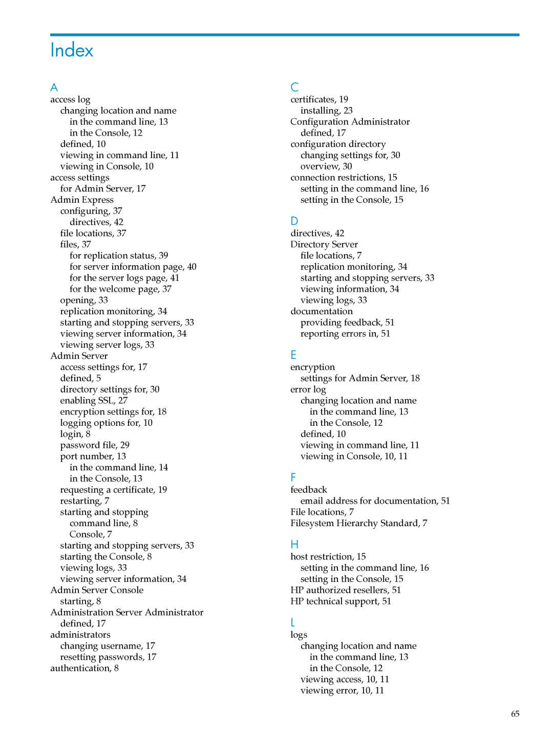 HP UX Direry Server manual Index 