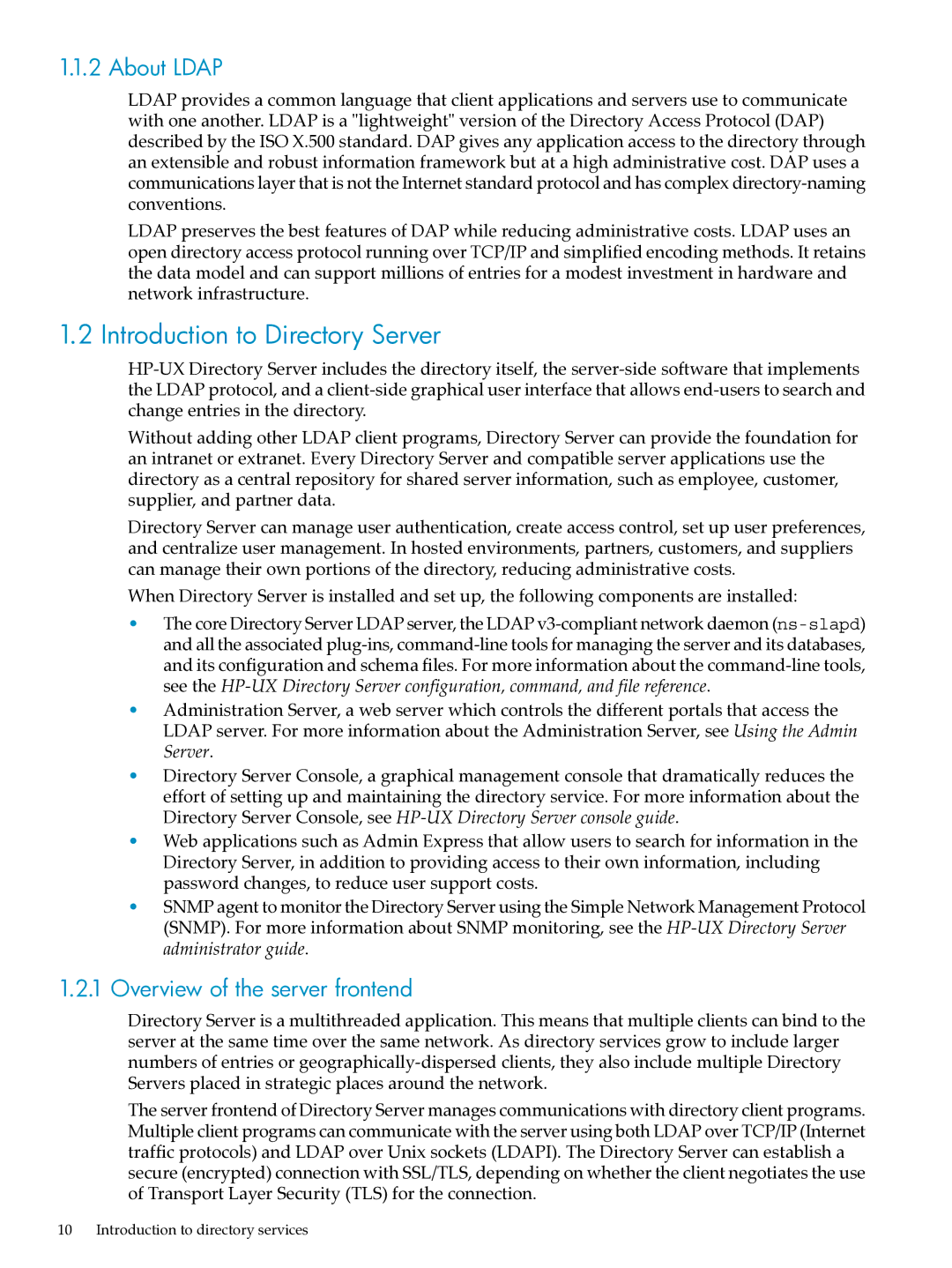 HP UX Direry Server manual Introduction to Directory Server, About Ldap, Overview of the server frontend 