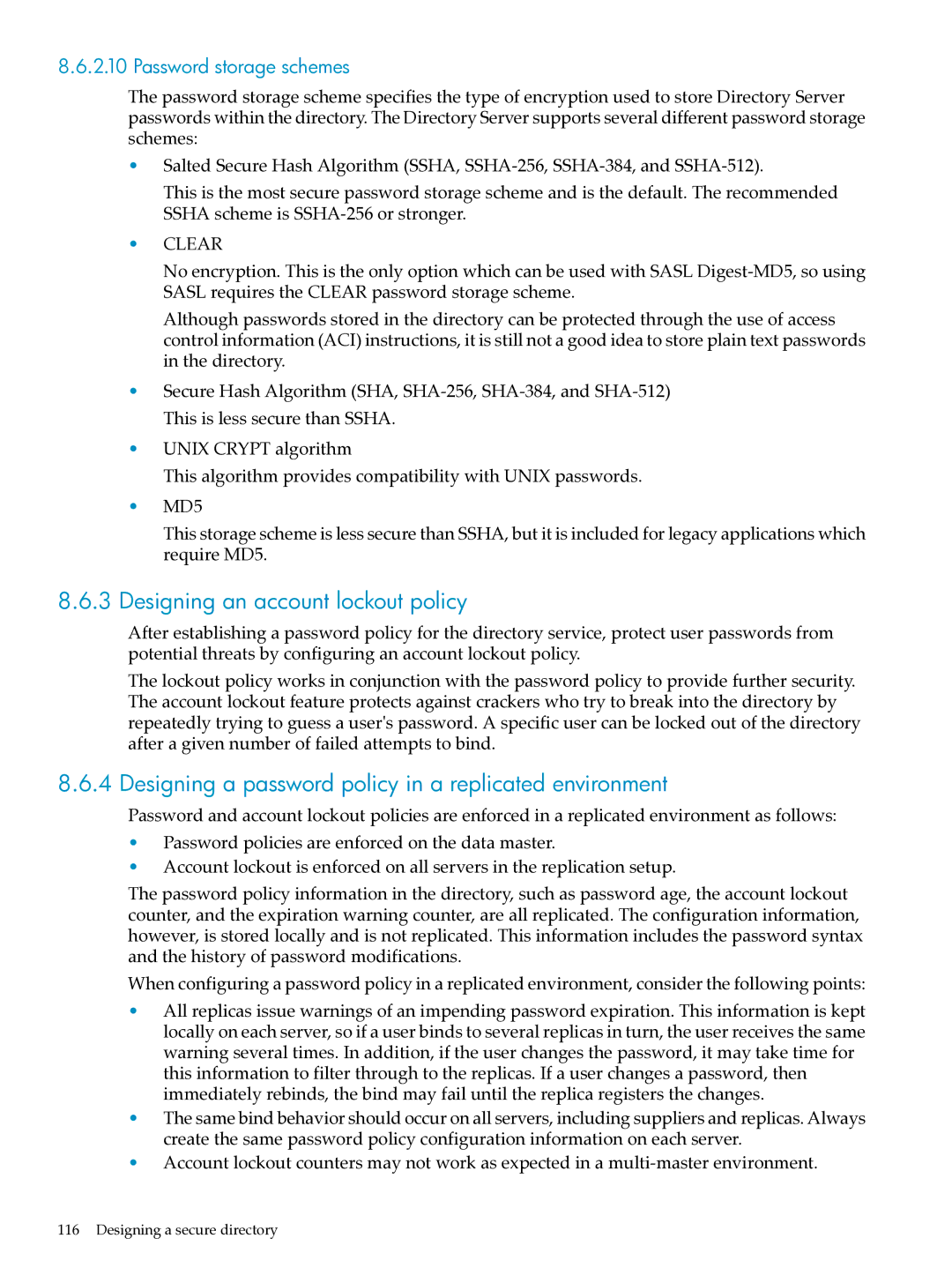 HP UX Direry Server manual Designing an account lockout policy, Designing a password policy in a replicated environment 