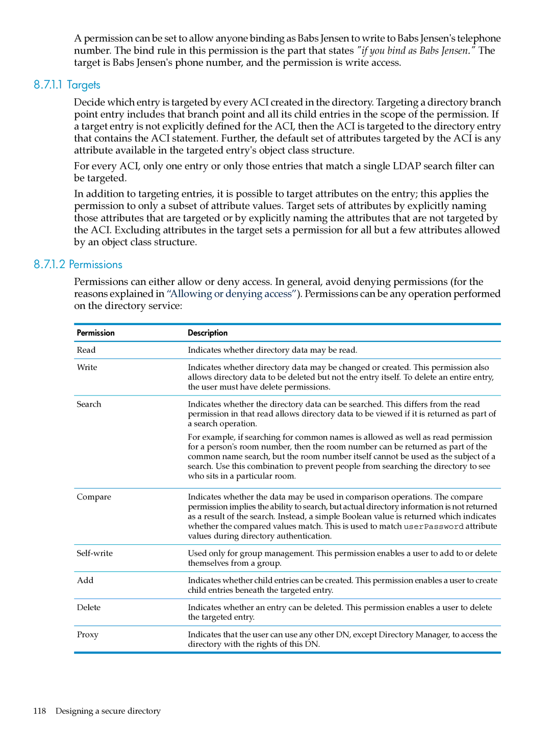 HP UX Direry Server manual Targets, Permissions 