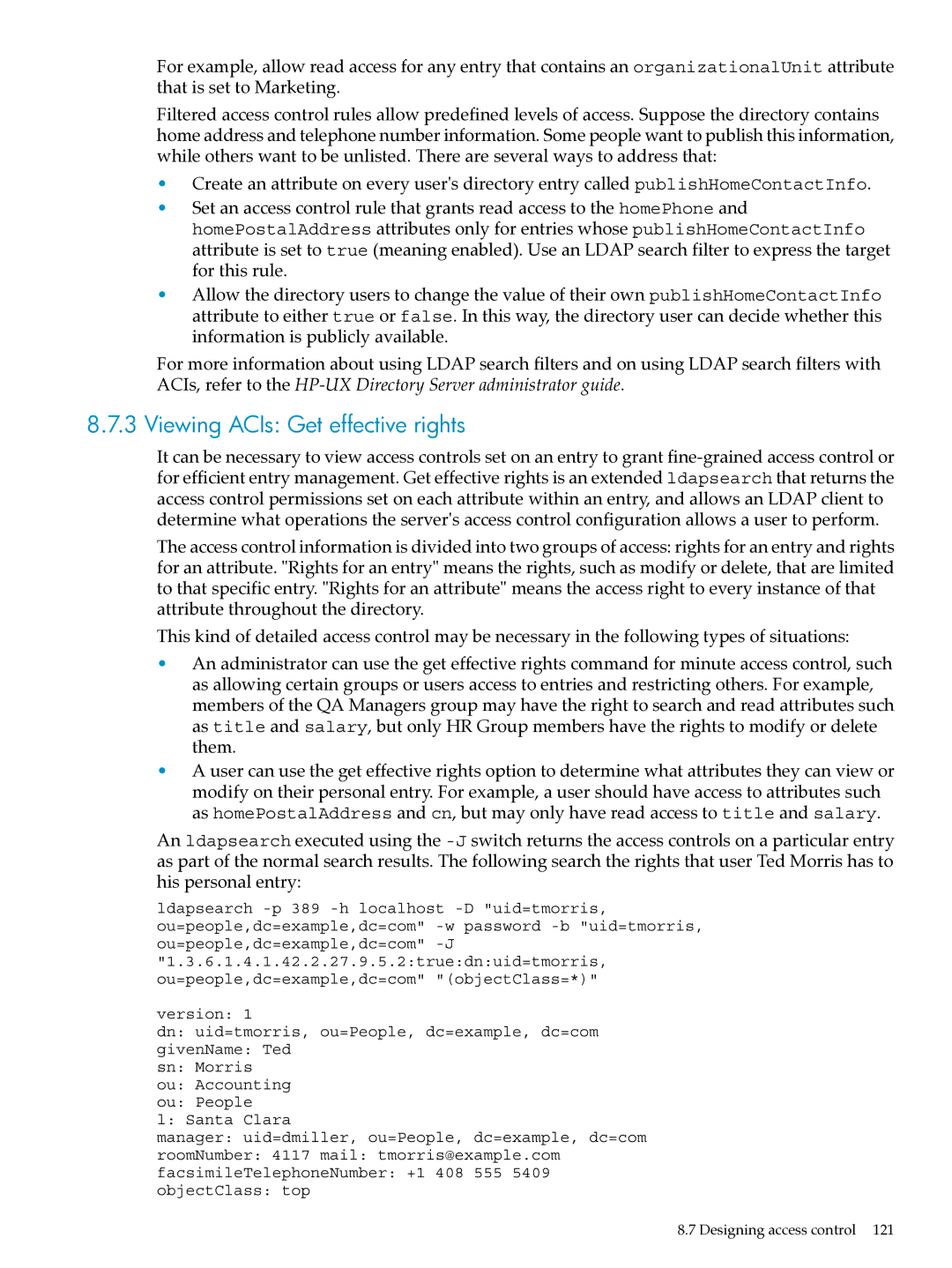 HP UX Direry Server manual Viewing ACIs Get effective rights 