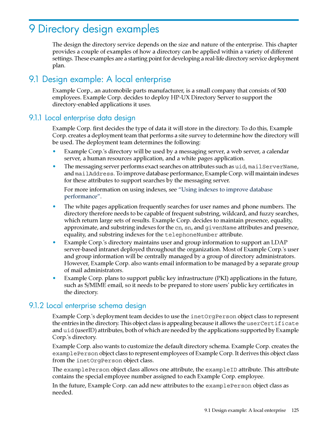 HP UX Direry Server manual Directory design examples, Design example a local enterprise, Local enterprise data design 