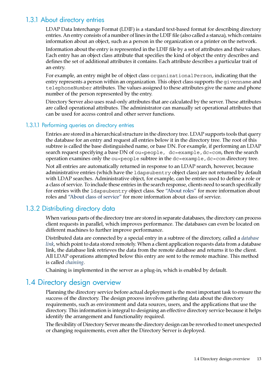 HP UX Direry Server manual Directory design overview, About directory entries, Distributing directory data 