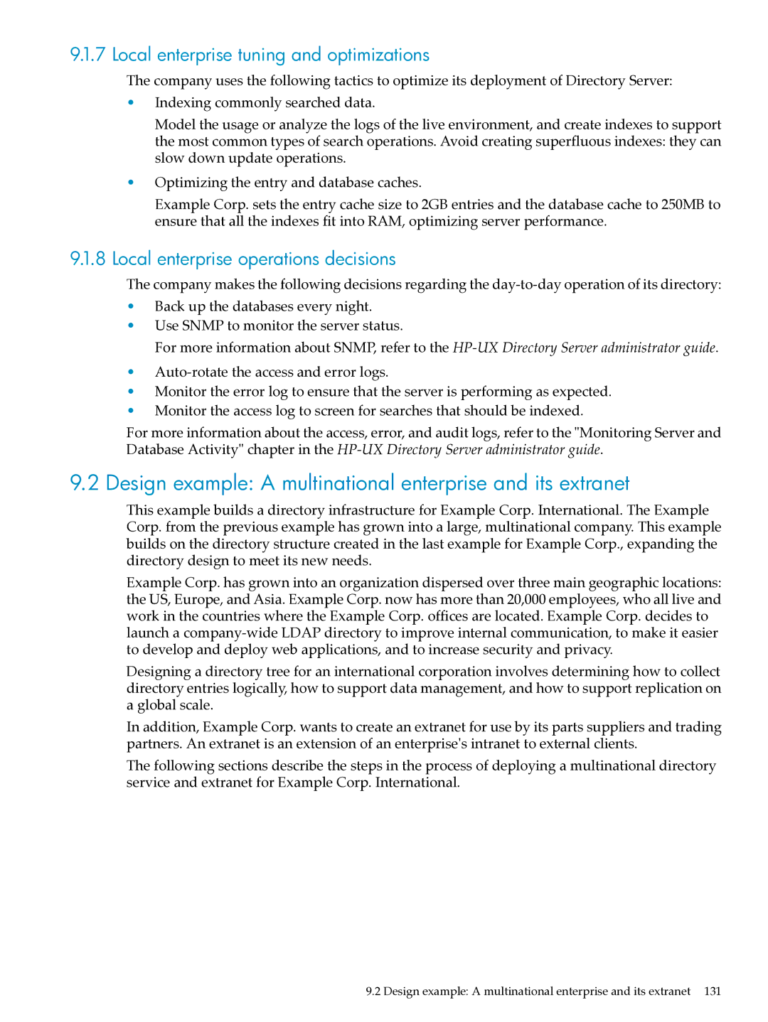 HP UX Direry Server Design example a multinational enterprise and its extranet, Local enterprise tuning and optimizations 