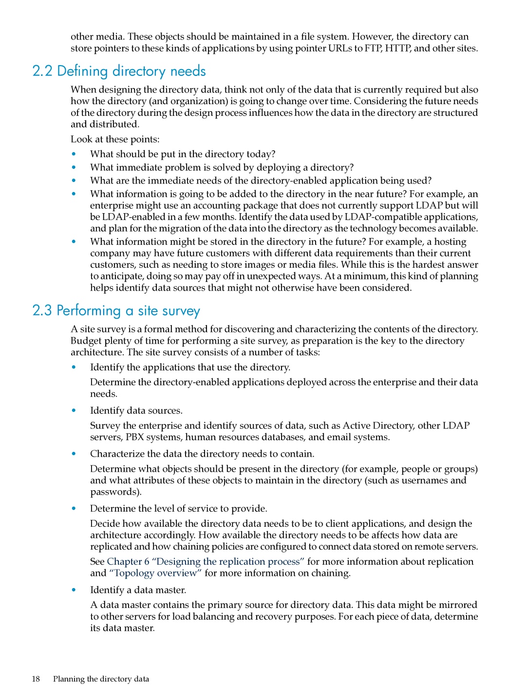 HP UX Direry Server manual Defining directory needs, Performing a site survey 