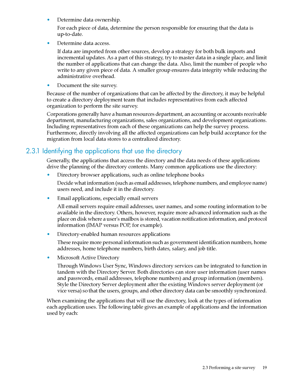 HP UX Direry Server manual Identifying the applications that use the directory 