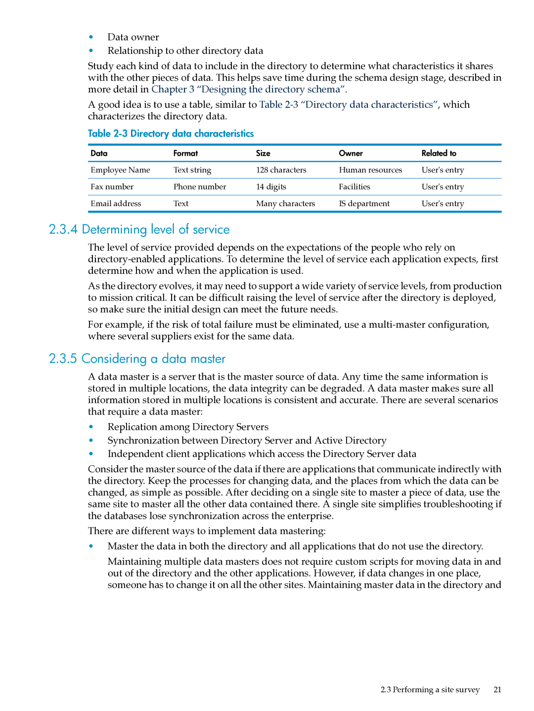 HP UX Direry Server manual Determining level of service, Considering a data master 