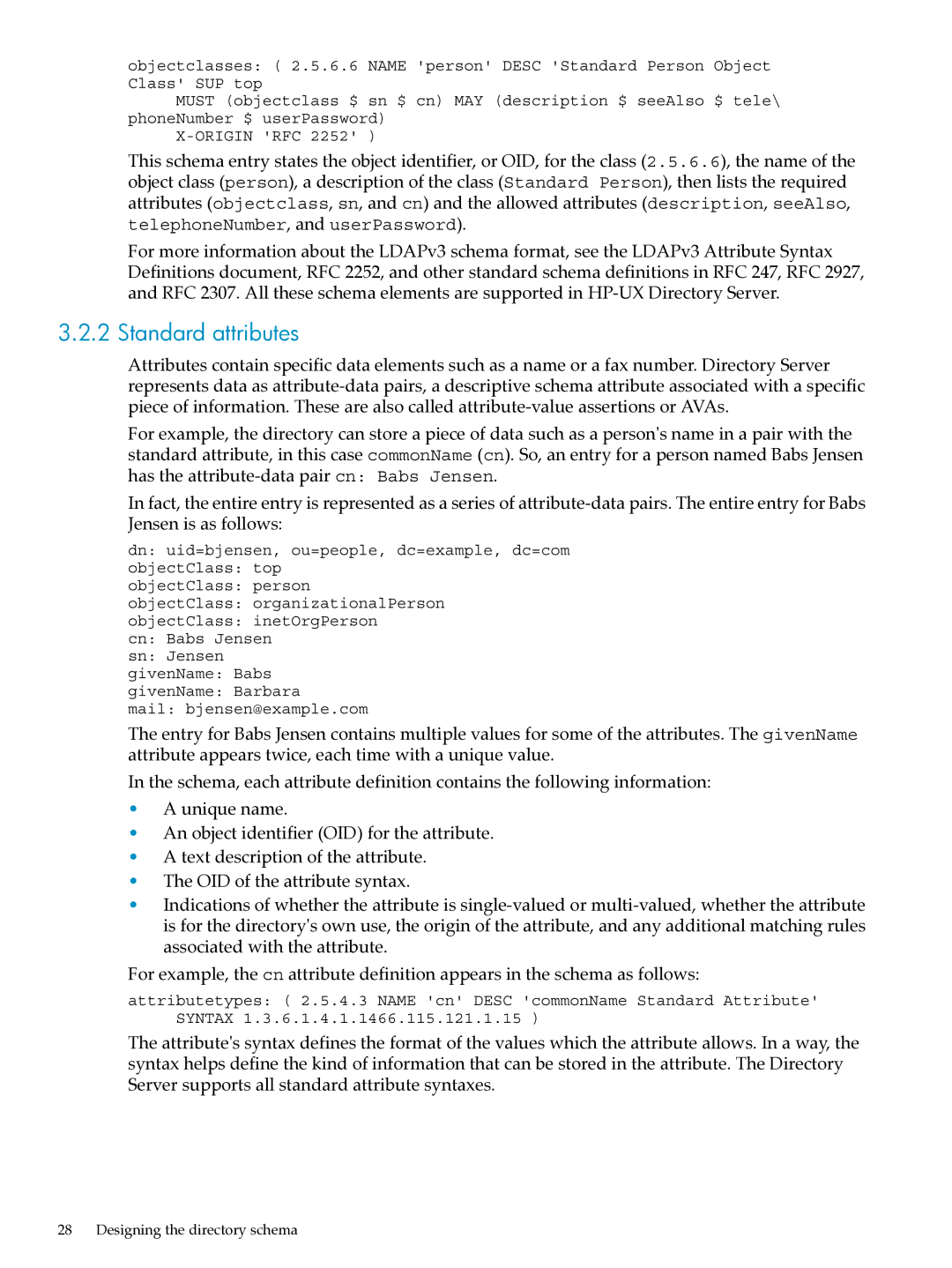 HP UX Direry Server manual Standard attributes 