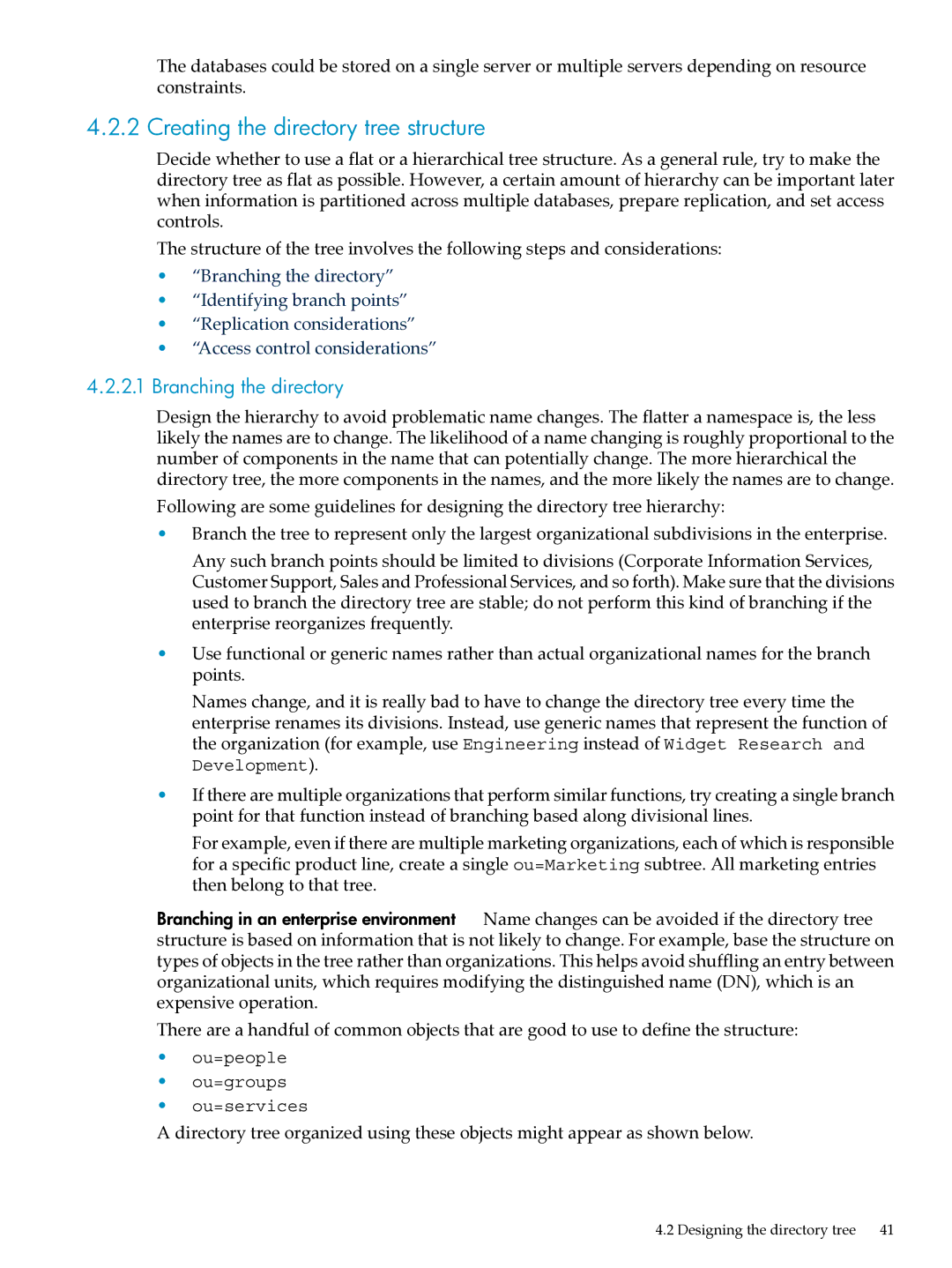 HP UX Direry Server manual Creating the directory tree structure, Branching the directory 