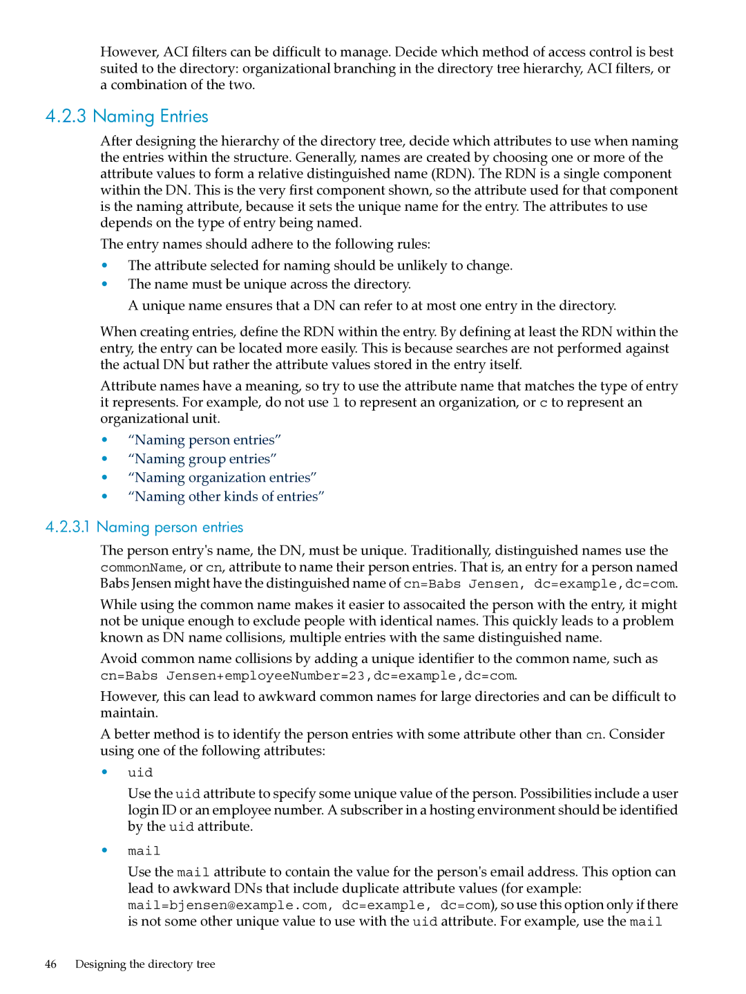HP UX Direry Server manual Naming Entries, Naming person entries 