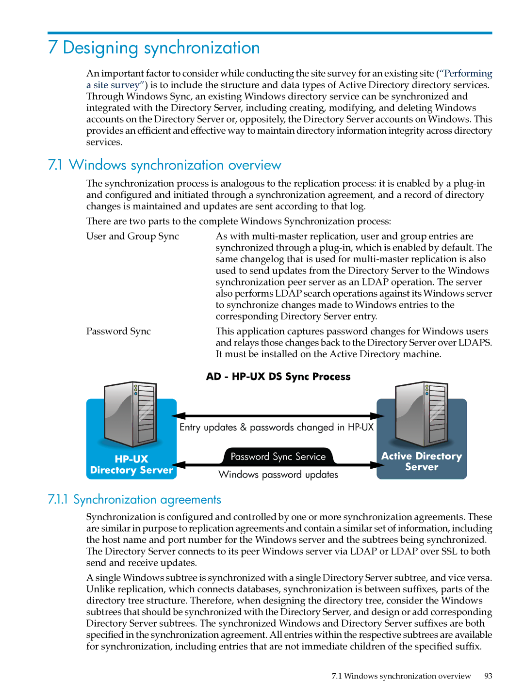 HP UX Direry Server manual Designing synchronization, Windows synchronization overview, Synchronization agreements 