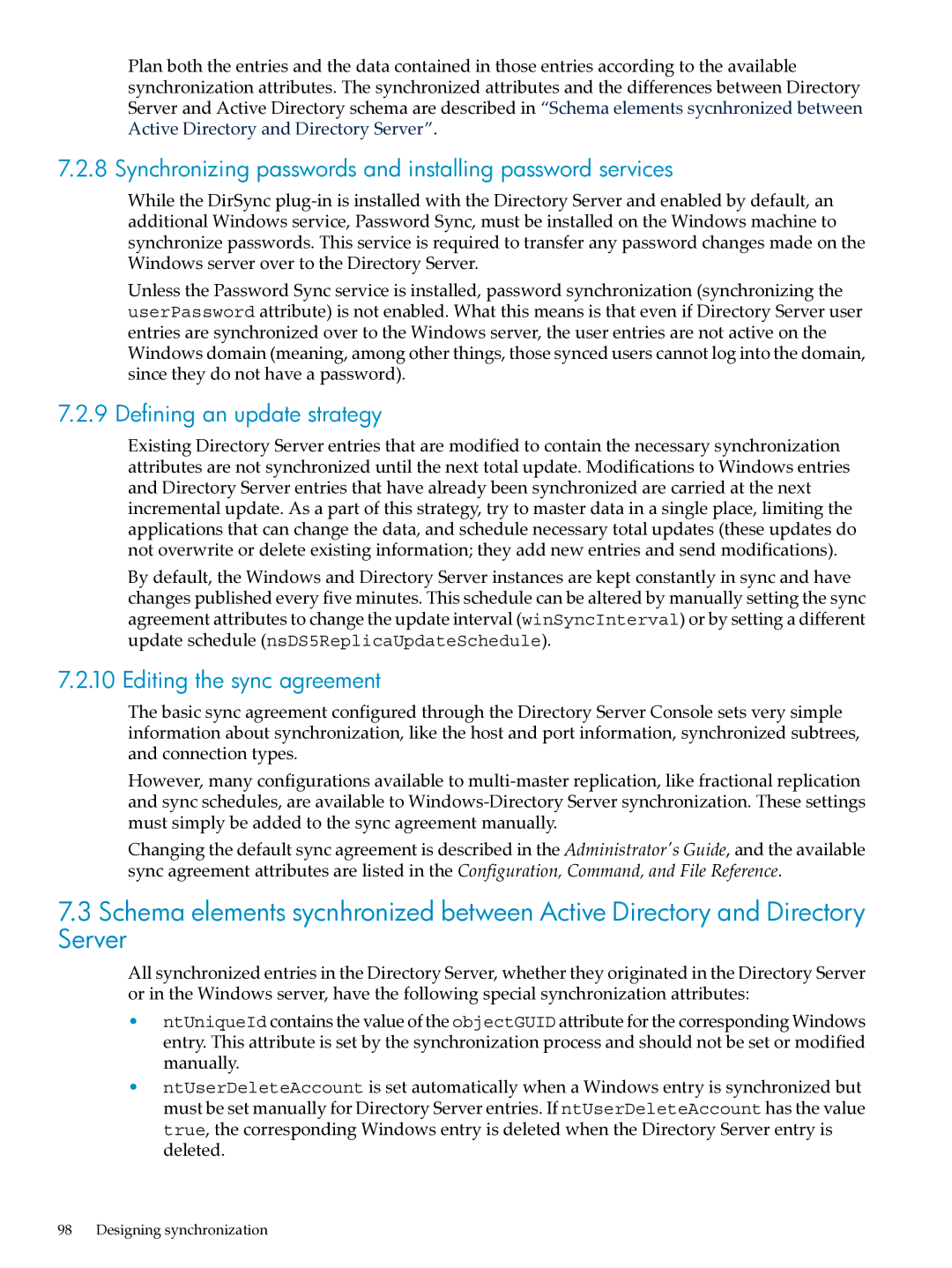 HP UX Direry Server manual Synchronizing passwords and installing password services, Defining an update strategy 