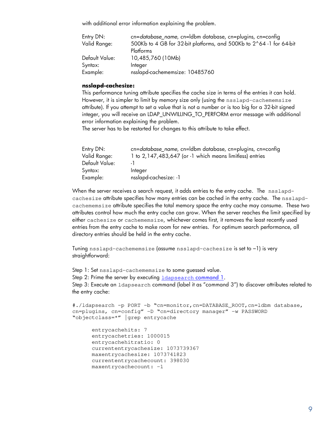 HP UX Direry Server manual Nsslapd-cachesize 