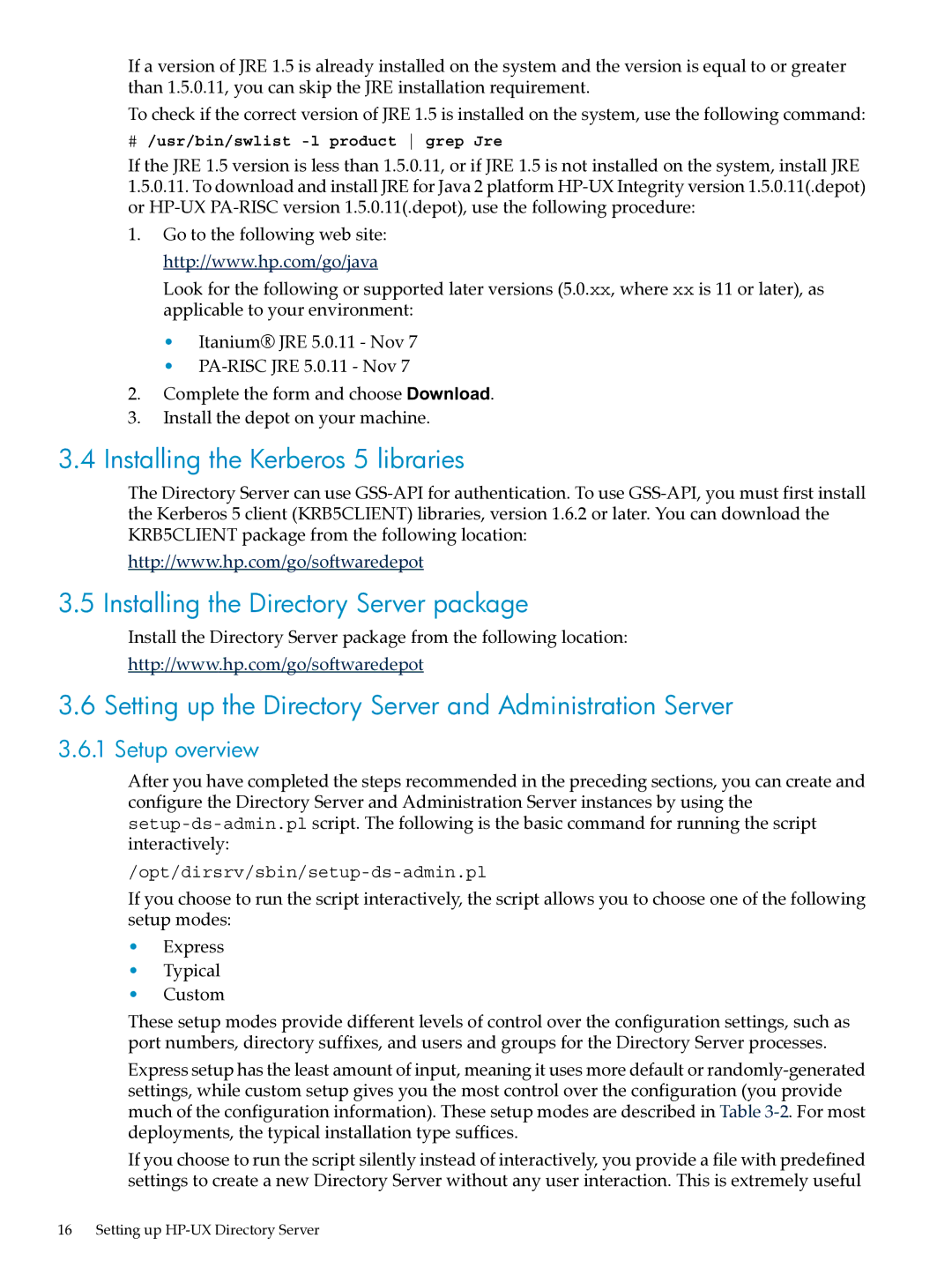 HP UX Direry Server manual Installing the Kerberos 5 libraries, Installing the Directory Server package, Setup overview 