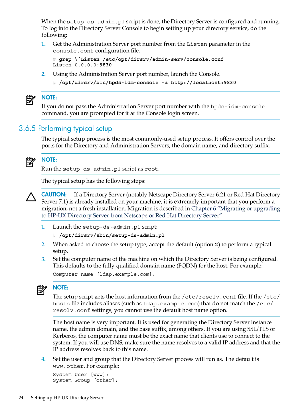 HP UX Direry Server manual Performing typical setup 