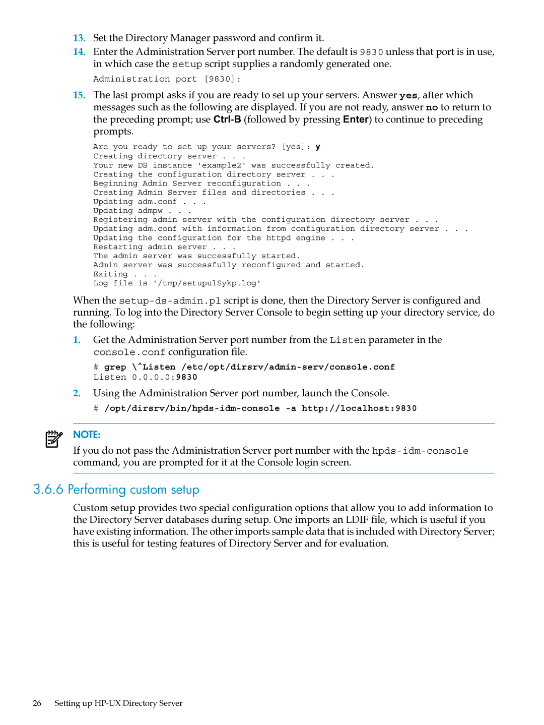 HP UX Direry Server manual Performing custom setup 