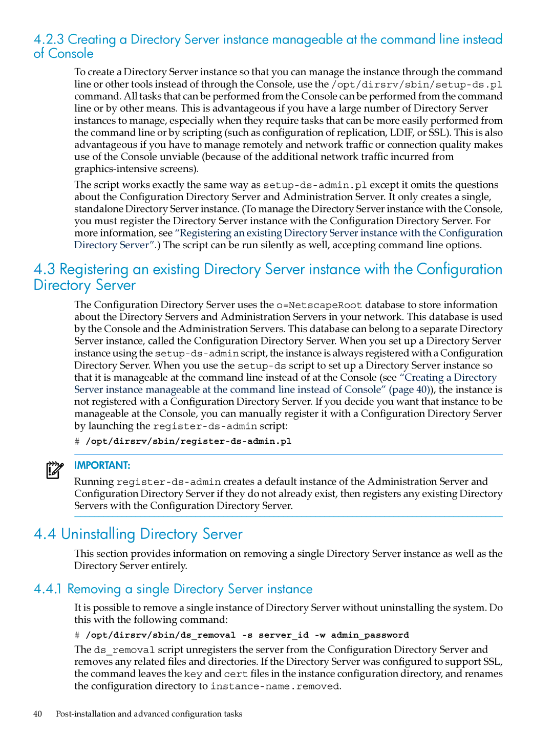 HP UX Direry Server manual Uninstalling Directory Server, Removing a single Directory Server instance 