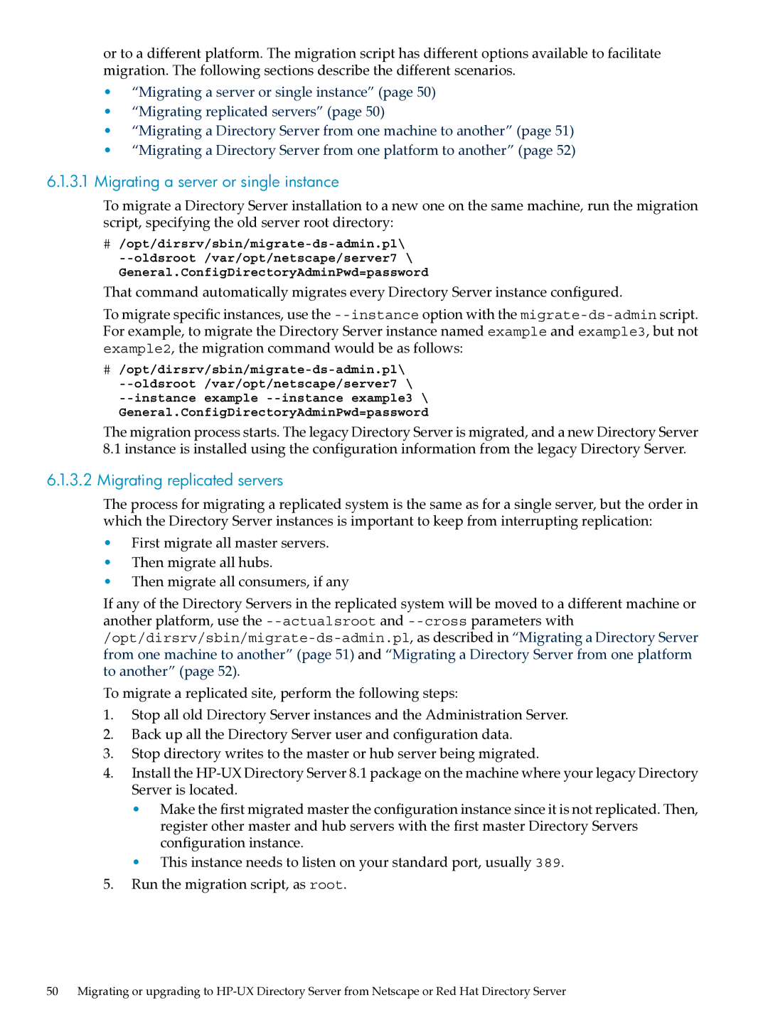 HP UX Direry Server manual Migrating a server or single instance, Migrating replicated servers 