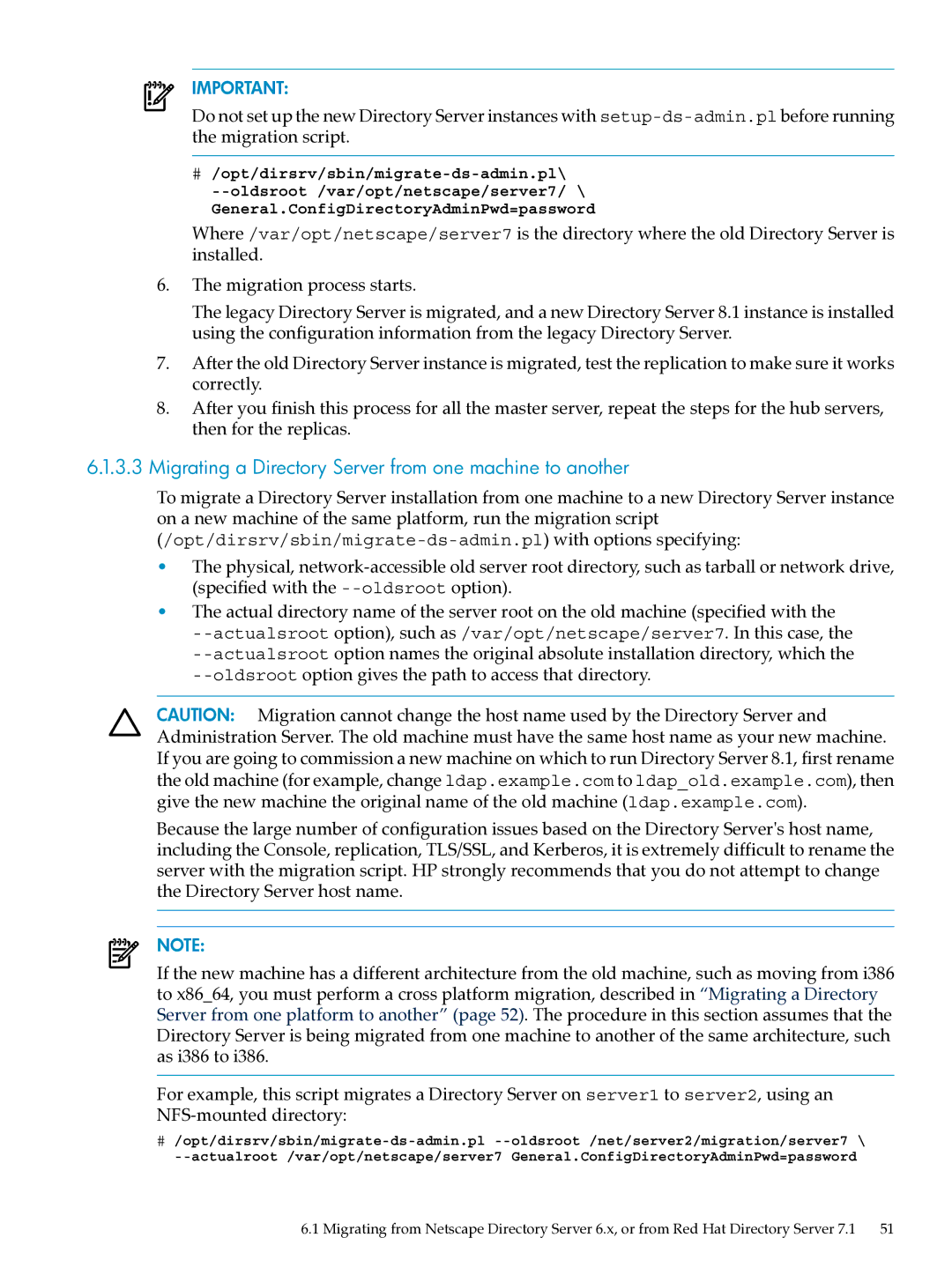 HP UX Direry Server manual Migrating a Directory Server from one machine to another 