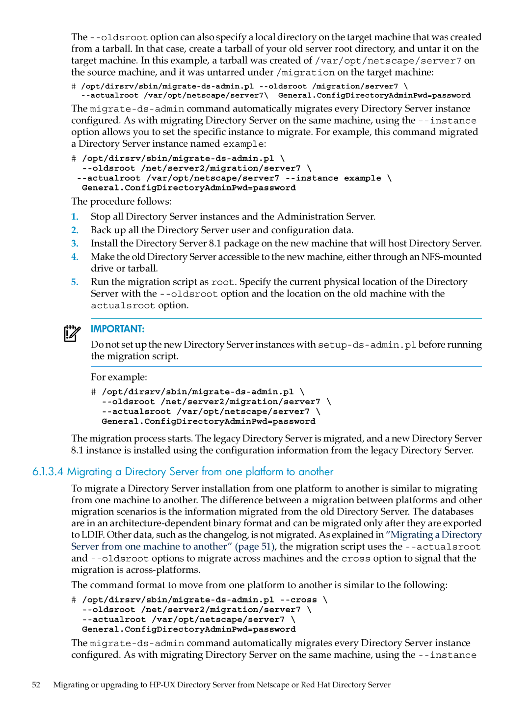 HP UX Direry Server manual Migrating a Directory Server from one platform to another 