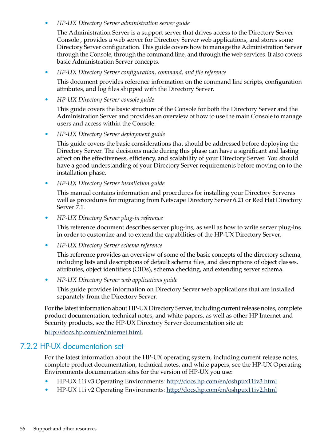 HP UX Direry Server manual HP-UX documentation set, Support and other resources 