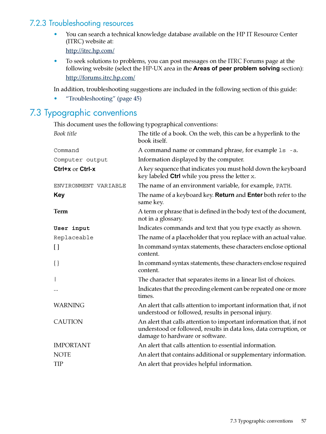 HP UX Direry Server manual Typographic conventions, Troubleshooting resources 