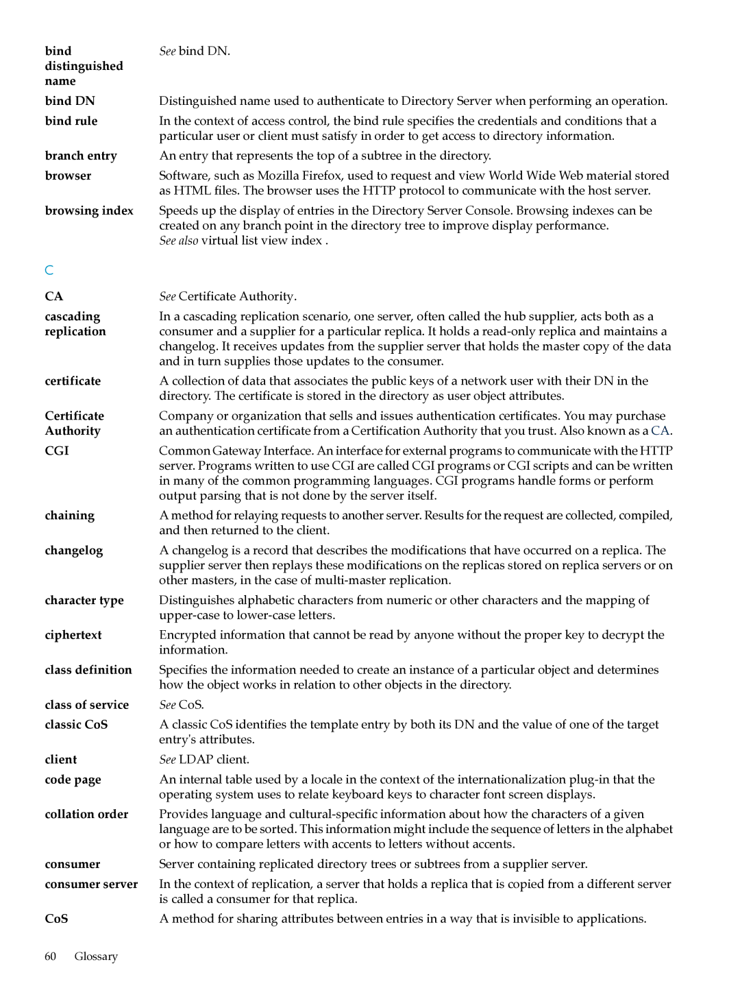 HP UX Direry Server manual Bind rule, Glossary 