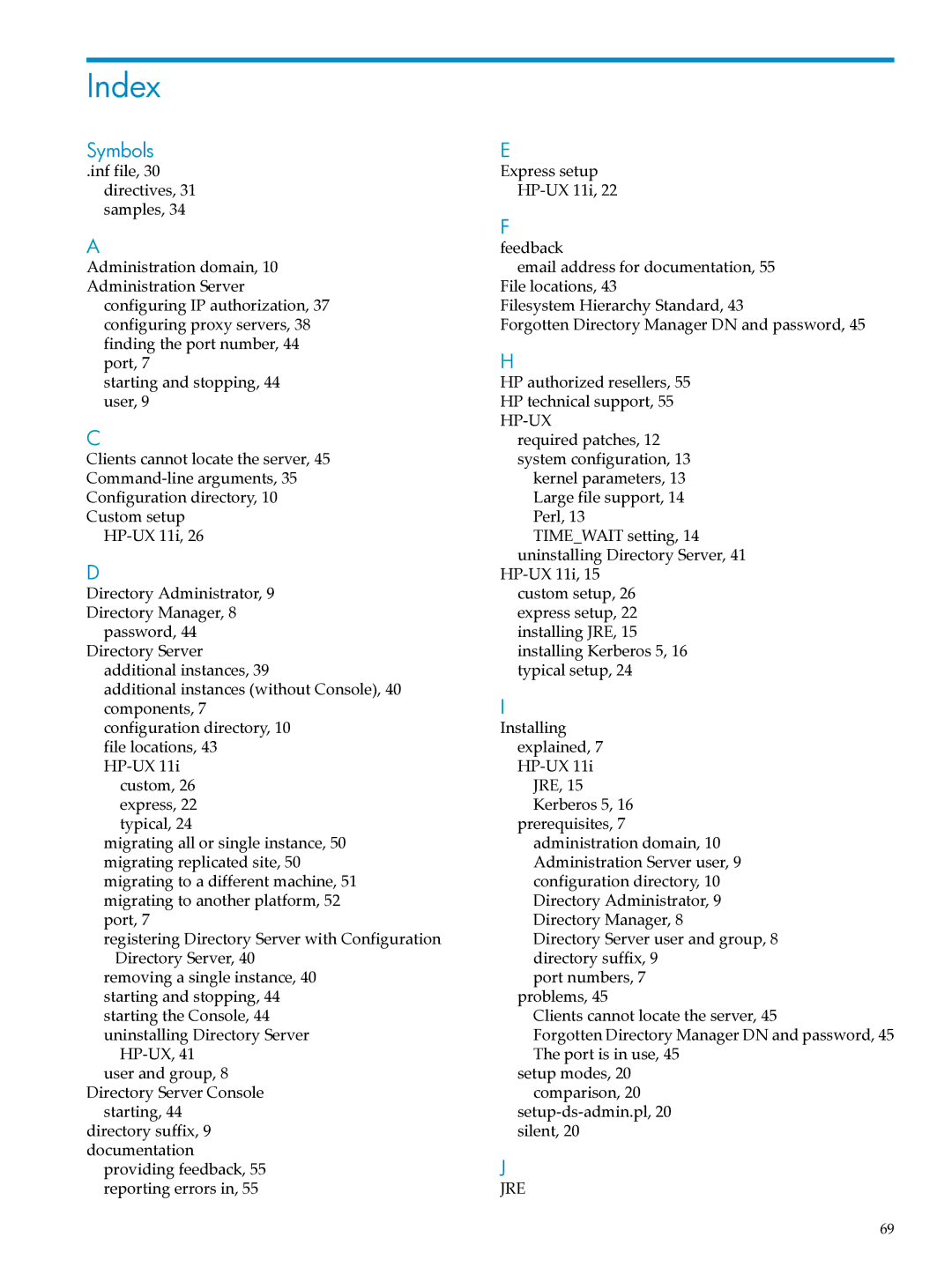 HP UX Direry Server manual Index, Symbols 