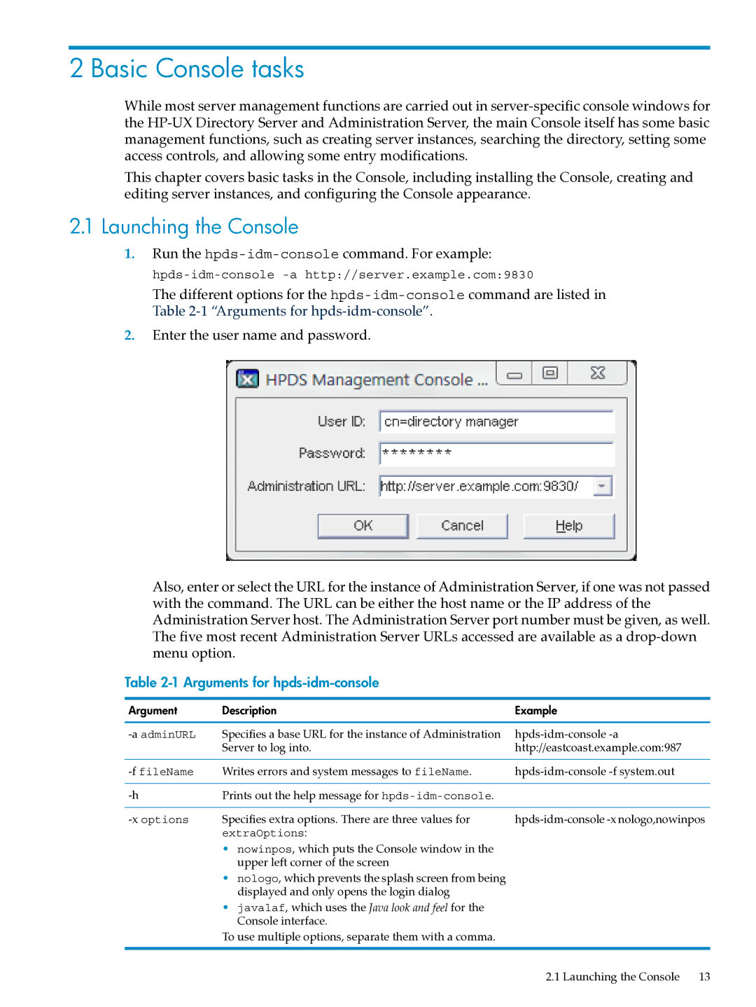 HP UX Direry Server manual Basic Console tasks, Launching the Console 