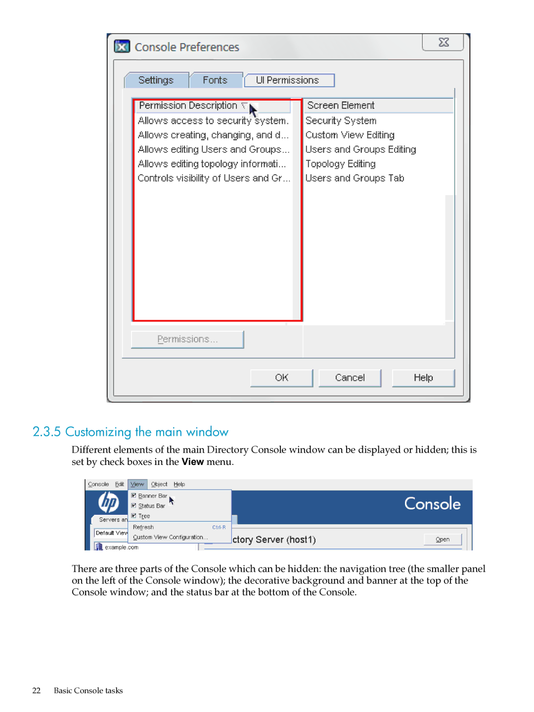 HP UX Direry Server manual Customizing the main window 