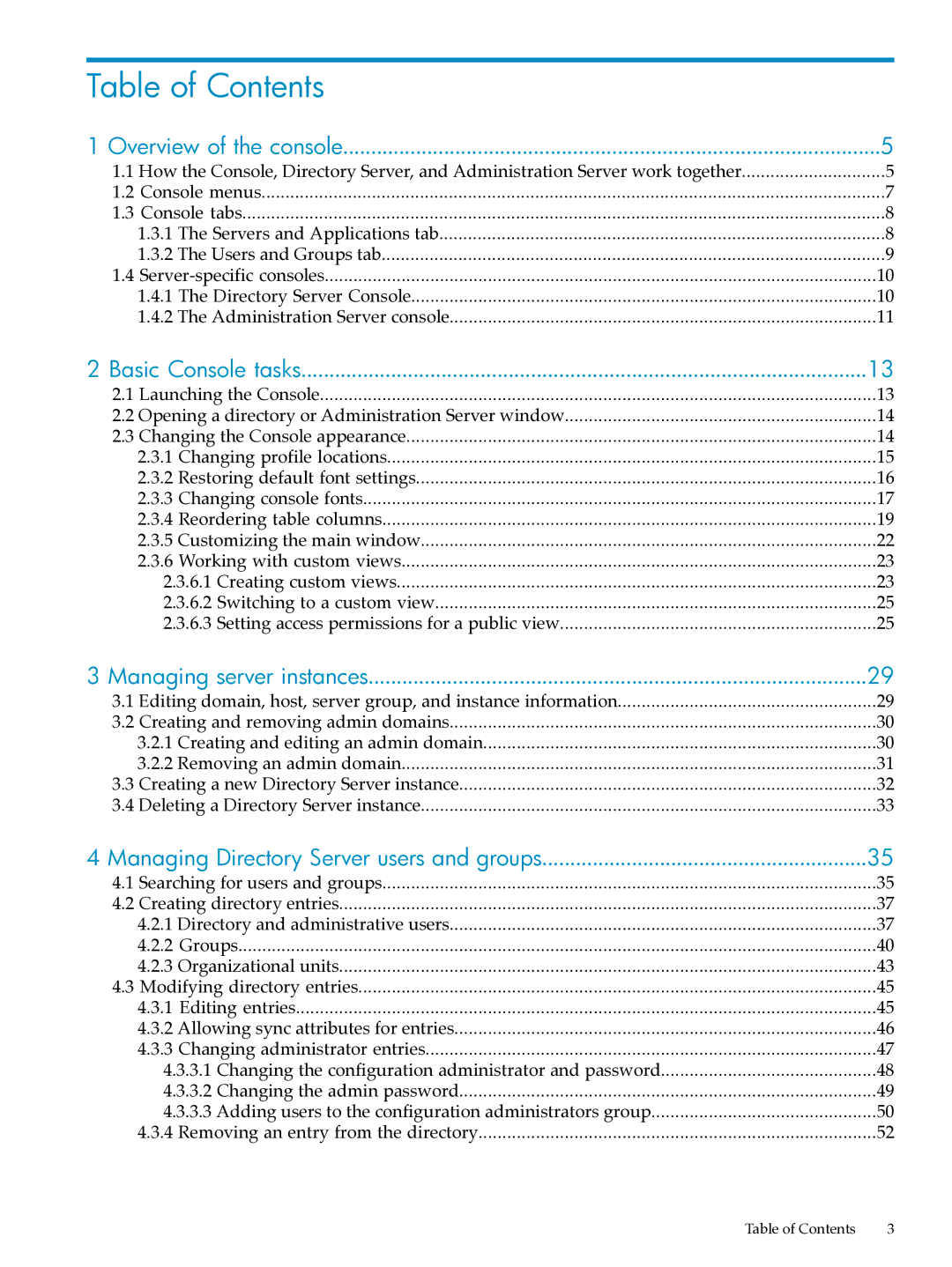 HP UX Direry Server manual Table of Contents 