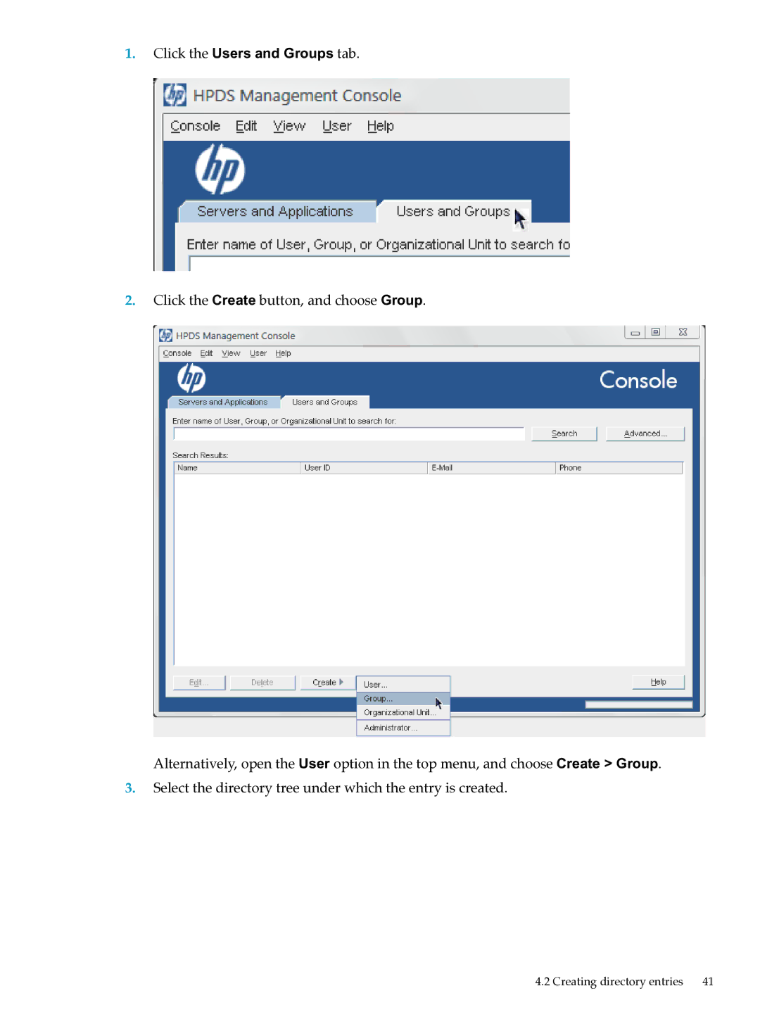 HP UX Direry Server manual Click the Users and Groups tab 