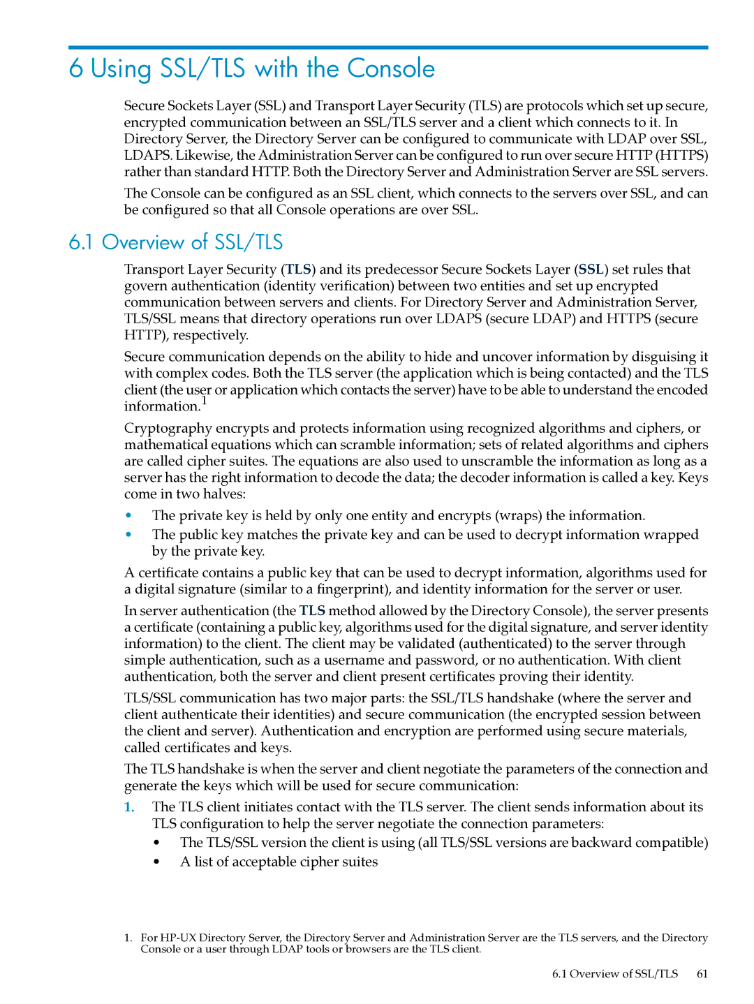 HP UX Direry Server manual Using SSL/TLS with the Console, Overview of SSL/TLS 