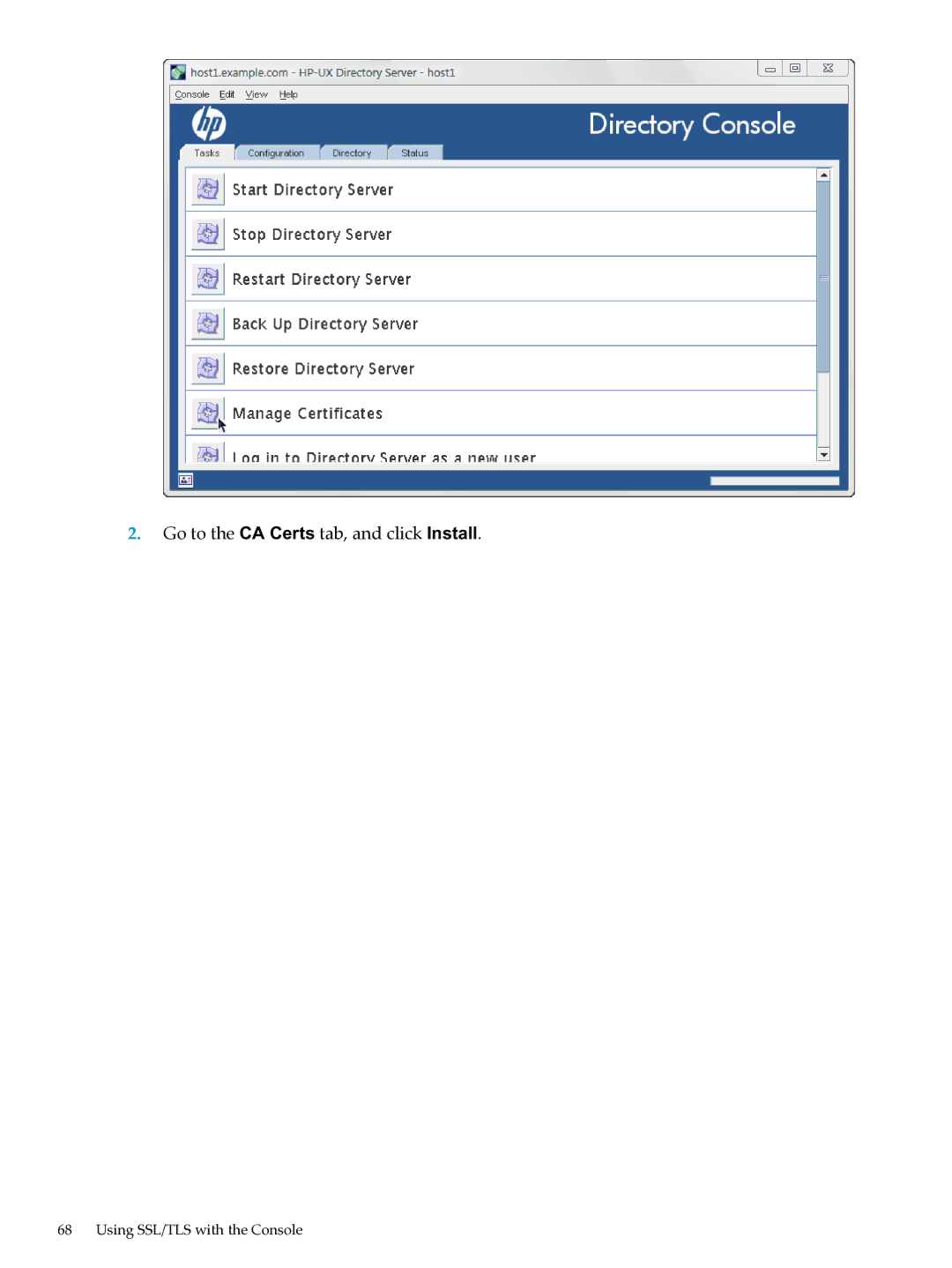 HP UX Direry Server manual Go to the CA Certs tab, and click Install 