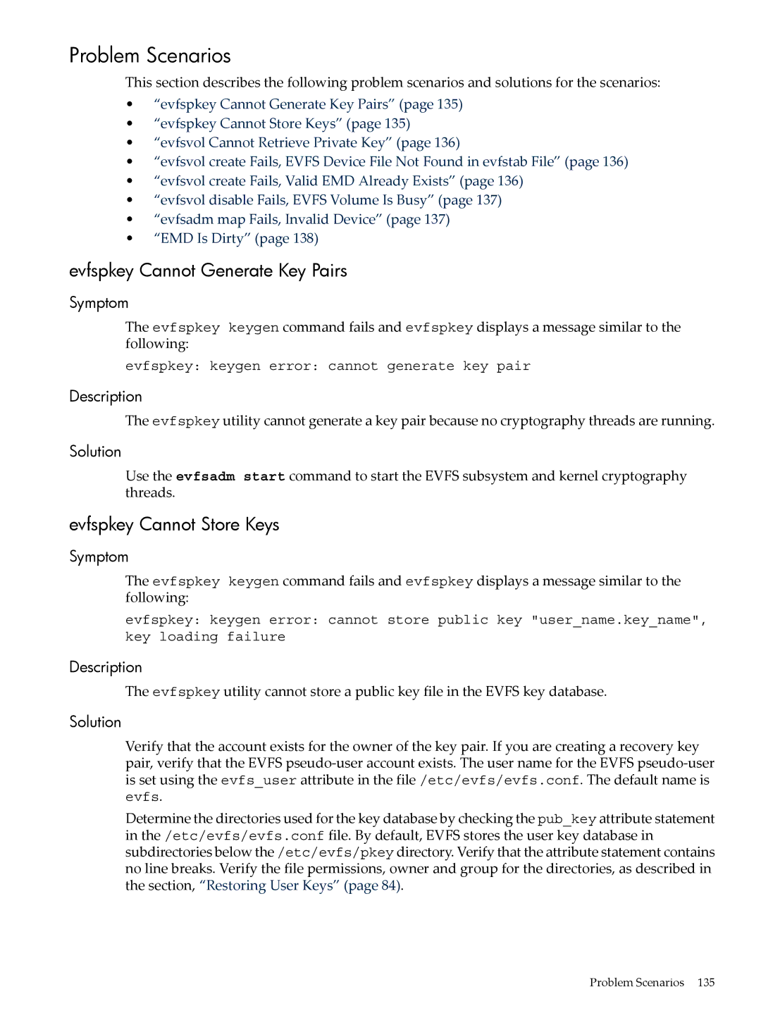 HP UX Encrypted Volume and Filesystem (EVFS) manual Problem Scenarios, Evfspkey Cannot Generate Key Pairs 