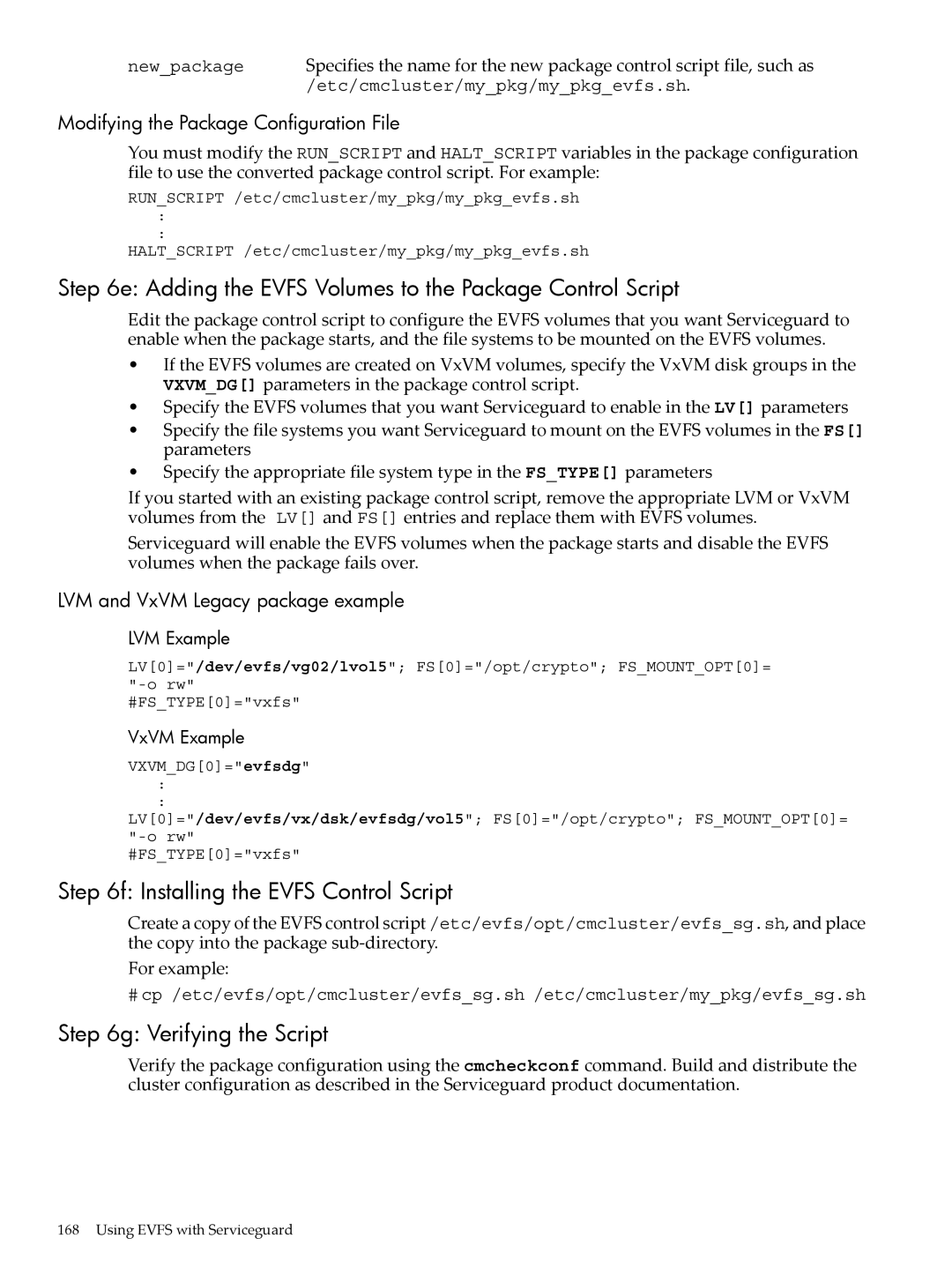 HP UX Encrypted Volume and Filesystem (EVFS) manual Adding the Evfs Volumes to the Package Control Script 