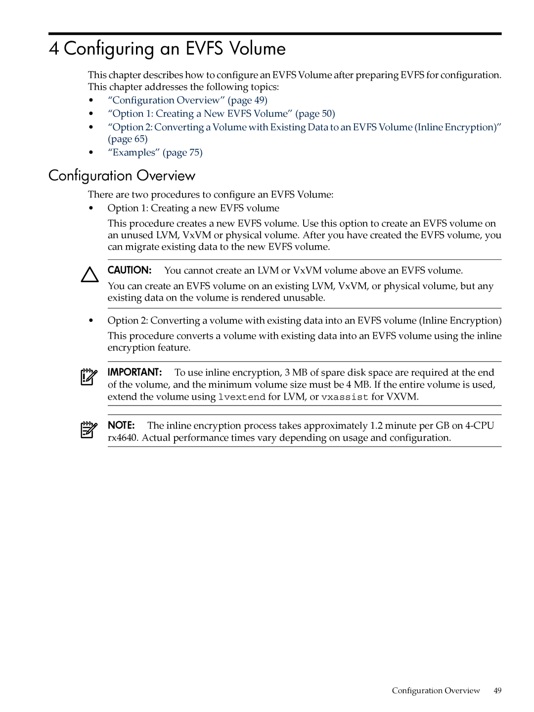 HP UX Encrypted Volume and Filesystem (EVFS) manual Configuring an Evfs Volume, Configuration Overview 